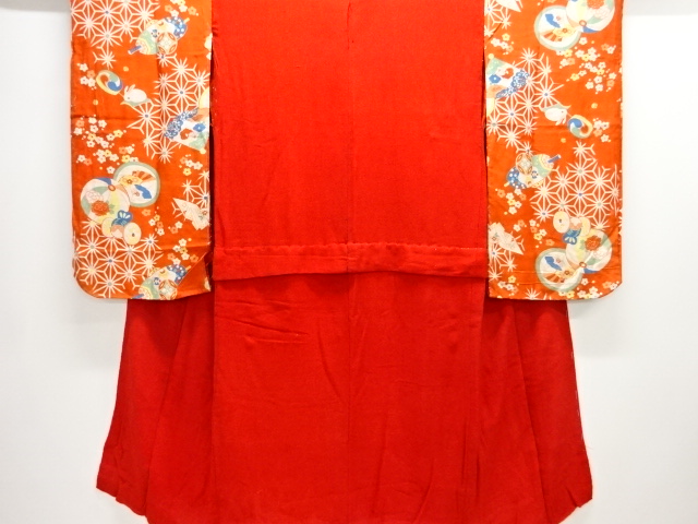 アンティーク　赤江戸縮緬長襦袢